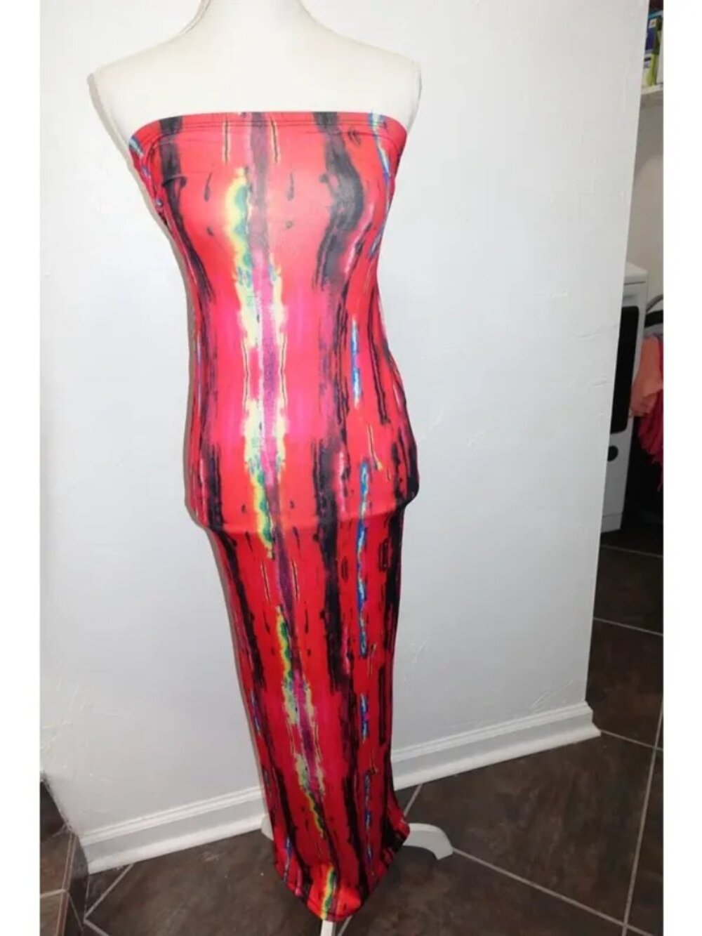 Multicolor Tie-Dye Strapless Tube Maxi Dress